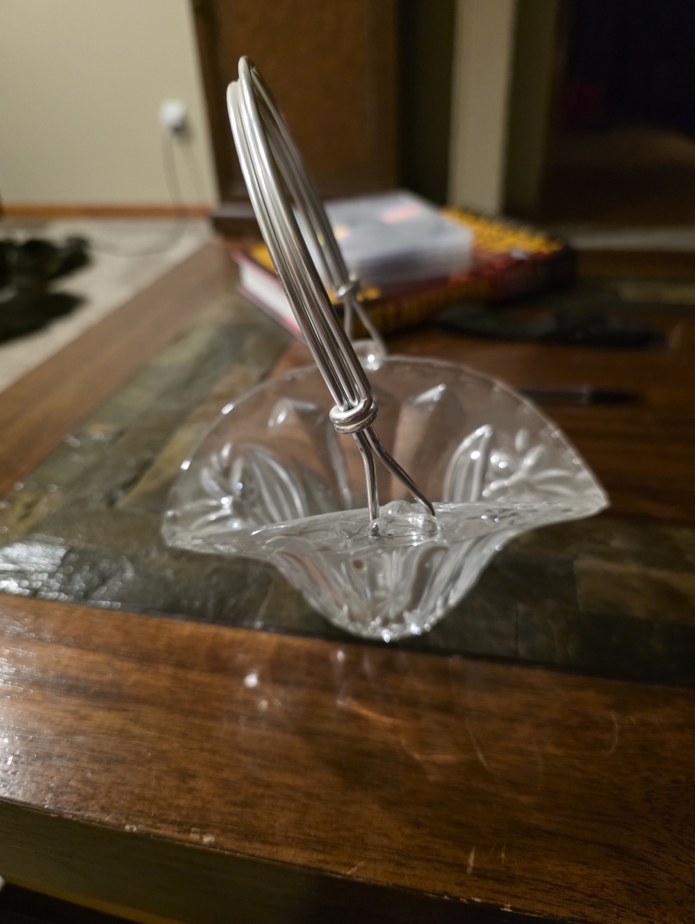 Clear Glass Basket with Silver Tone Handle